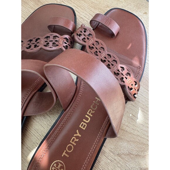 Tory Burch Leather Sandal Women's size 9.5 Tiny Miller Toe Ring Tan - Picture 6 of 6